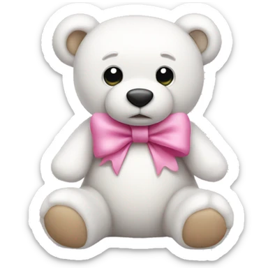 a white teddy bear with a pink bow sticker