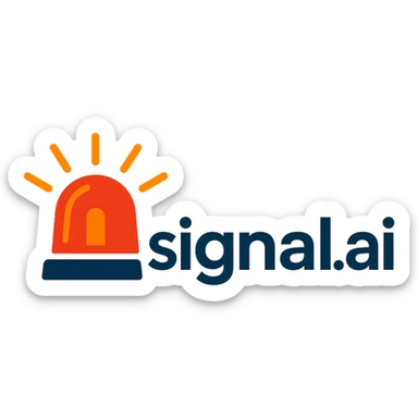 logo for signal.ai dashboard for first responders, text 'signal.ai' with a beacon or emergency light icon, modern, trustworthy, energetic design sticker