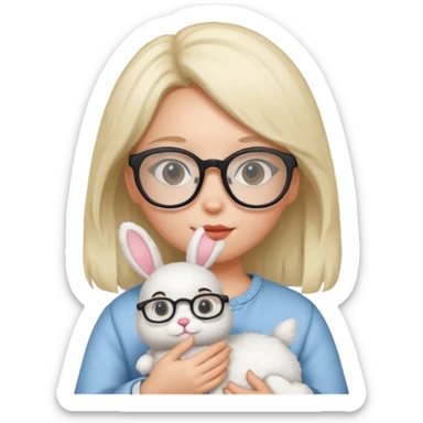 Girl with glasses → holding a toy rabbit sticker