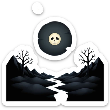 dark and eerie scene, the entire world covered in darkness. The sky is deep black with no stars or light, no moon, no glow just total void and silence. The atmosphere feels ominous and unsettling, as if darkness has swallowed everything. No characters, no visible light sources sticker