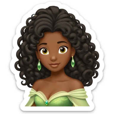 Disney Princess Tiana with extremely long black 2c-3b curly hair flowing down sticker