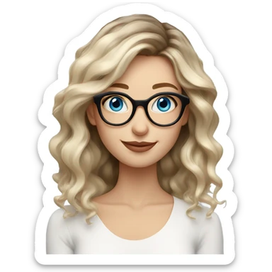Shoulder length Balayage pale model lady with glasses and blue eyes happy  sticker