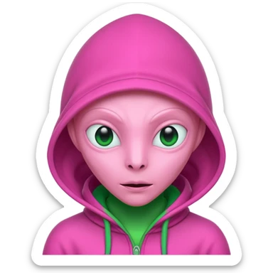 Hooded Pink Alien – Pink alien wearing a green hood.






 sticker