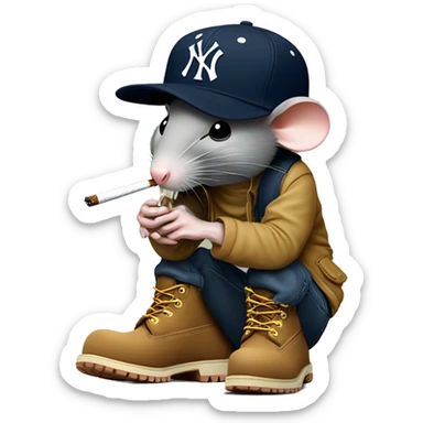 Rat smoking cigarette with New York yankees baseball cap and tan timberland boots  sticker