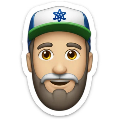 jewish man with beard and a baseball hat sticker