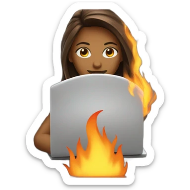 girl is on fire working at a laptop sticker