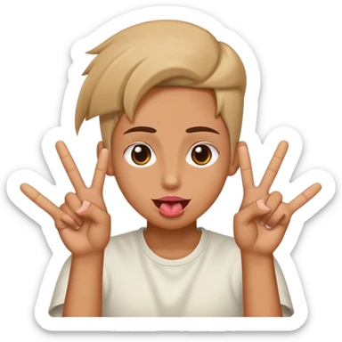 Person with eyes rolled back, tounge out, and hand in peace signs sticker