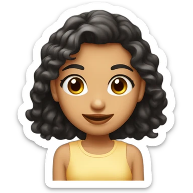 Chica pelo largo negro ojos color café sonrisa bonita con pecas y labios rojos sticker