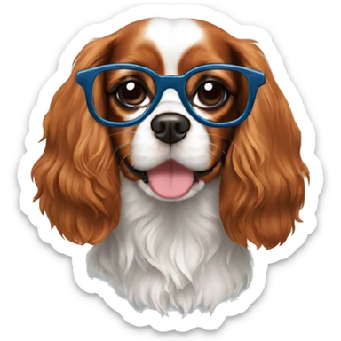 Cavalier King charles spaniel dog with glasses sticker