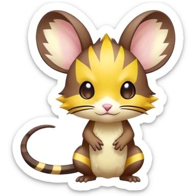 anime-style cute chibi Electric-elemental-type colorful dark-brown jerboa-Pokémon-Fakémon-creature with yellow zig-zag-stripes sticker