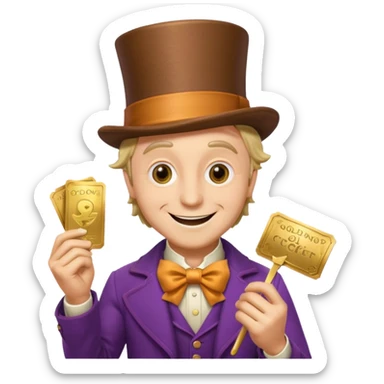 Wonka con un golden ticket sticker