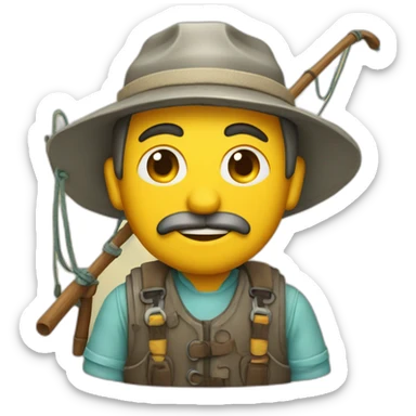 Pescador con caña y pez sticker