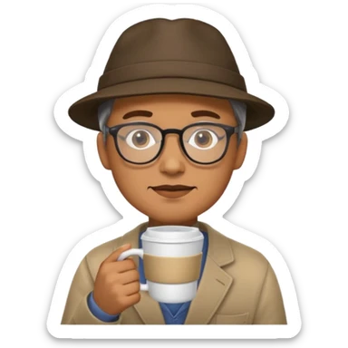 glasses man drink coffe with hat  sticker