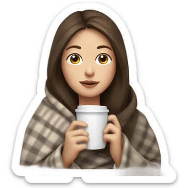 White girl brunette inside a blanket sipping coffee eyes closed sticker