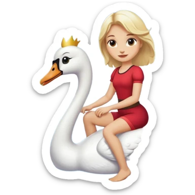 cute blonde woman riding swan on lake sticker
