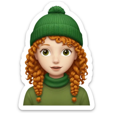  ginger girl with a green beanie with curly hair  sticker