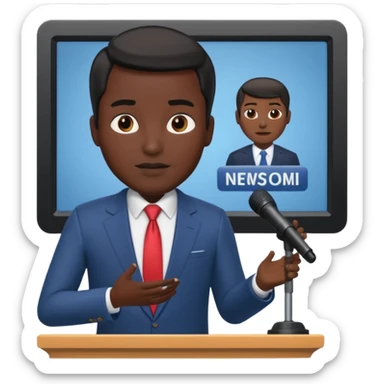 news anchor black skin man, with a screen with a prompter in front of her sticker