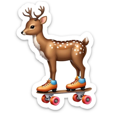 A deer on roller skates is skating. sticker