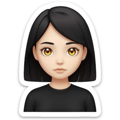 Stylized cult cartoon girl emoji, eerie-cute aesthetic, symmetrical design, subtle spooky vibe, glowing eyes, saying “AMILK”, bold graphic icon sticker