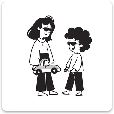 A happy woman with brown hair and a child boy, both wearing Ray-Ban glasses sticker