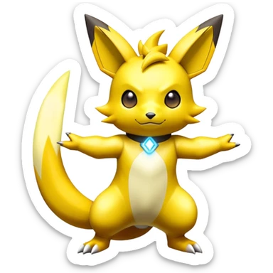 Shiny Futuristic Colorful Pichu-Raichu-Renamon-Zeraora-hybrid-creature sticker
