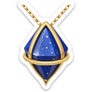 lapis lazuli stone in original form, cradled by a shimmering gold chain, surrounded by tiny stars sticker