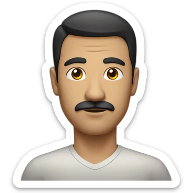 Serious Adult Man with short straight black hair and little moustache  sticker