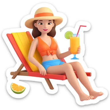 girl relaxing on a sunny beach holding a colorful cocktail enjoying holiday sticker