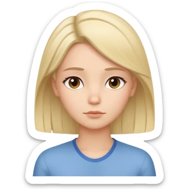 female human avatar, thoughtful expression, calm mood, sensitive personality,
neutral face, minimal style, simple hair, no accessories,
professional, clean, soft tone sticker