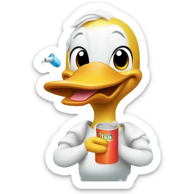 cartoon Duck doing a spit take holding a juice box sticker