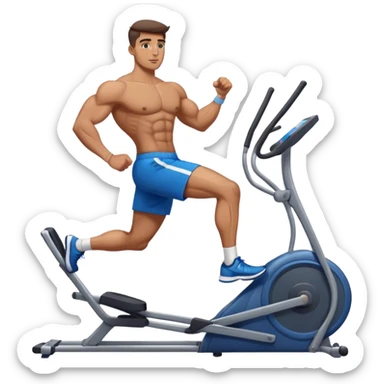 buff guy in blue shorts using elliptical sticker