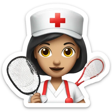 short black hair female nurse with red cross sign hat playing badminton sticker