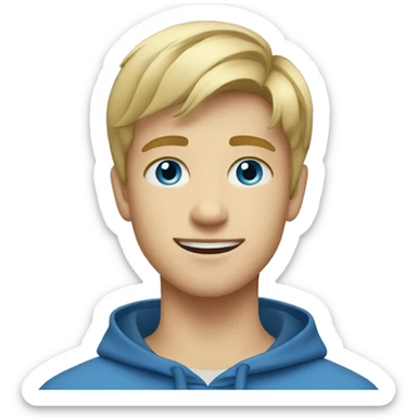 Blonde teen boy with medium short hair, blue eyes, talking to the camera sticker