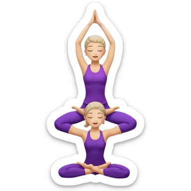 A serene woman wearing purple yoga clothes balancing in tree pose, stars around her, meditative aura. sticker