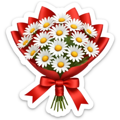bouquet of daisy with bow and wrapping paper sticker