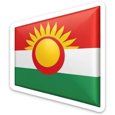 White in the middle Kubus shape Make a kurdish vlag with a sun red up white in the middle and green under sticker