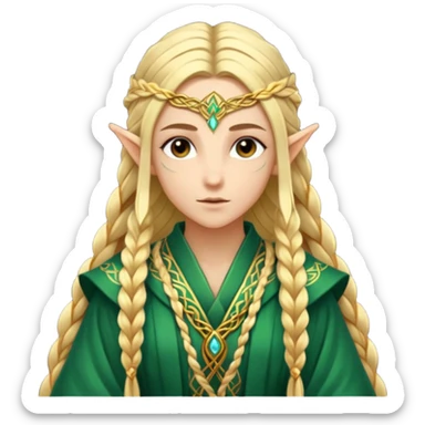 mystic elf, long golden braid, glowing runes on robe sticker