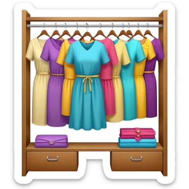 open wardrobe with woman clothes hanging inside sticker