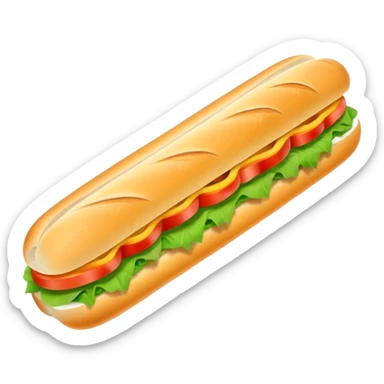 Banh Mi Cinematic Realistic Banh Mi Sandwich Dish Emoji, depicted as a simple, small baguette filled with fresh ingredients, rendered with crisp textures and vibrant, inviting lighting. sticker