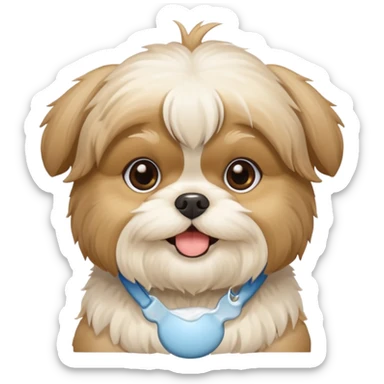 generame la imagen de un perrito raza chitzu de color cremita, totalmente cremita sin esos colores marron oscuro en su cara, hazla un poco sonriente sticker