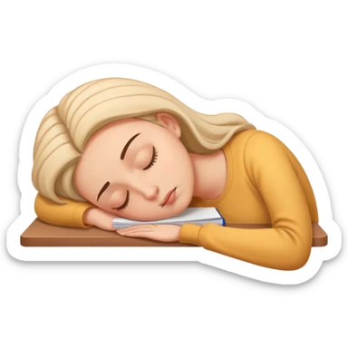 Tired woman sleeping with head down on desk sticker