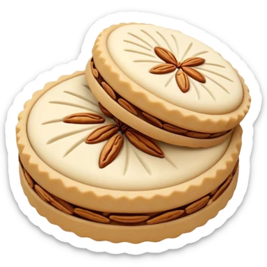 Cinematic Realistic Ma'amoul Dessert Emoji, featuring delicate shortbread cookies filled with dates or nuts rendered with intricate detail and warm, inviting lighting. sticker