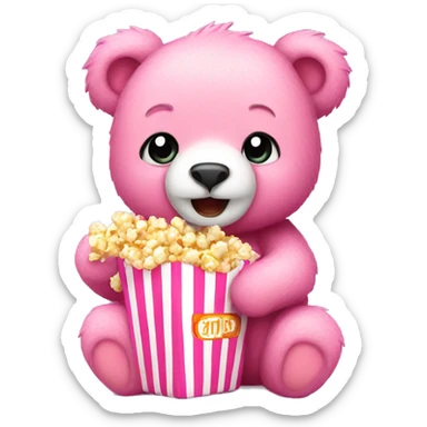 cute pink bear eating popcorn  sticker