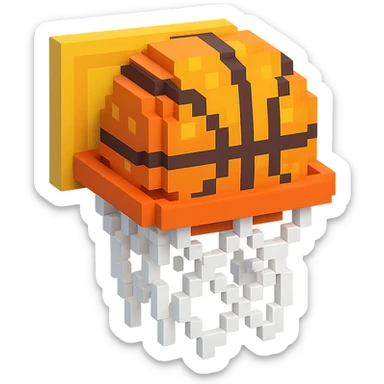 Voxel-style basketball in a net, variation 1 sticker