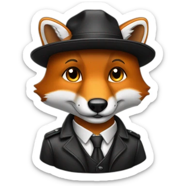 Un renard en costume noir avec une casquette plate sticker