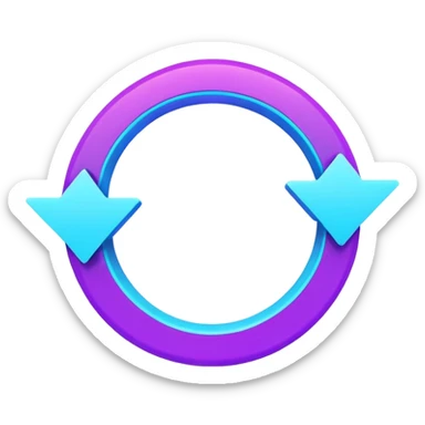 Circular loop arrow in Virtuosa style: smooth rounded shape forming a full loop, neon blue (#00A9F4) and violet (#9A1AFF) glow, futuristic 3D look, friendly and modern. No text. Full background. sticker