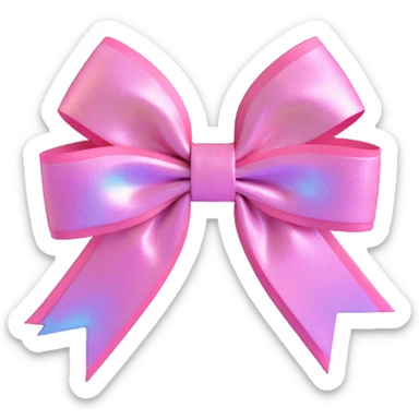 3D emoji style pink bow with holographic shimmer effect sticker