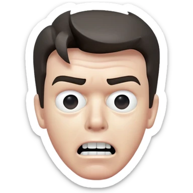 Rick Astley having a kind of worried face, but only his front teeth sticking out, his eyes are blurred out, the background is pitch black, Rick Astley is a grayish-white color, and the entire picture, including Rick Astley, is a staticky, glitchy, horror, analog horror type sticker