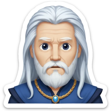 Odin, God of Wisdom from Gods and Goddesses with long white hair and beard, dark blue outfit sticker