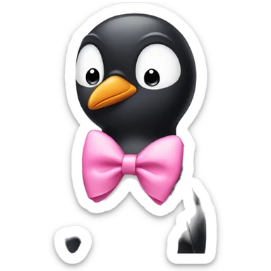 pouting sad penguin wearing a pink bow sticker